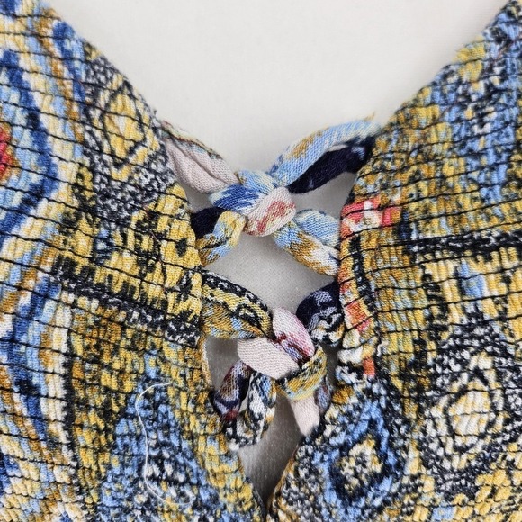 Boho Halter Mini Dress XL Mixed Print Floral Ombre Handkerchief - Picture 6 of 11